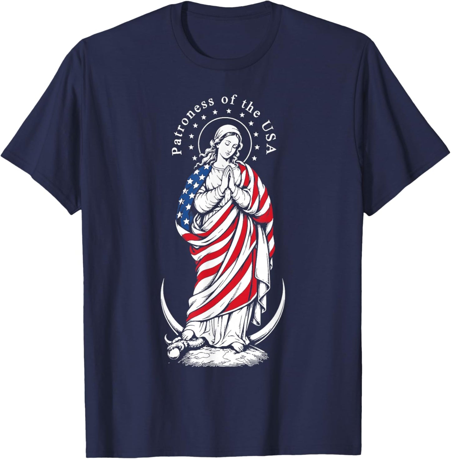 Patroness of The USA Blessed Virgin Mary Catholic Art T-Shirt - T-Shirt | Navy