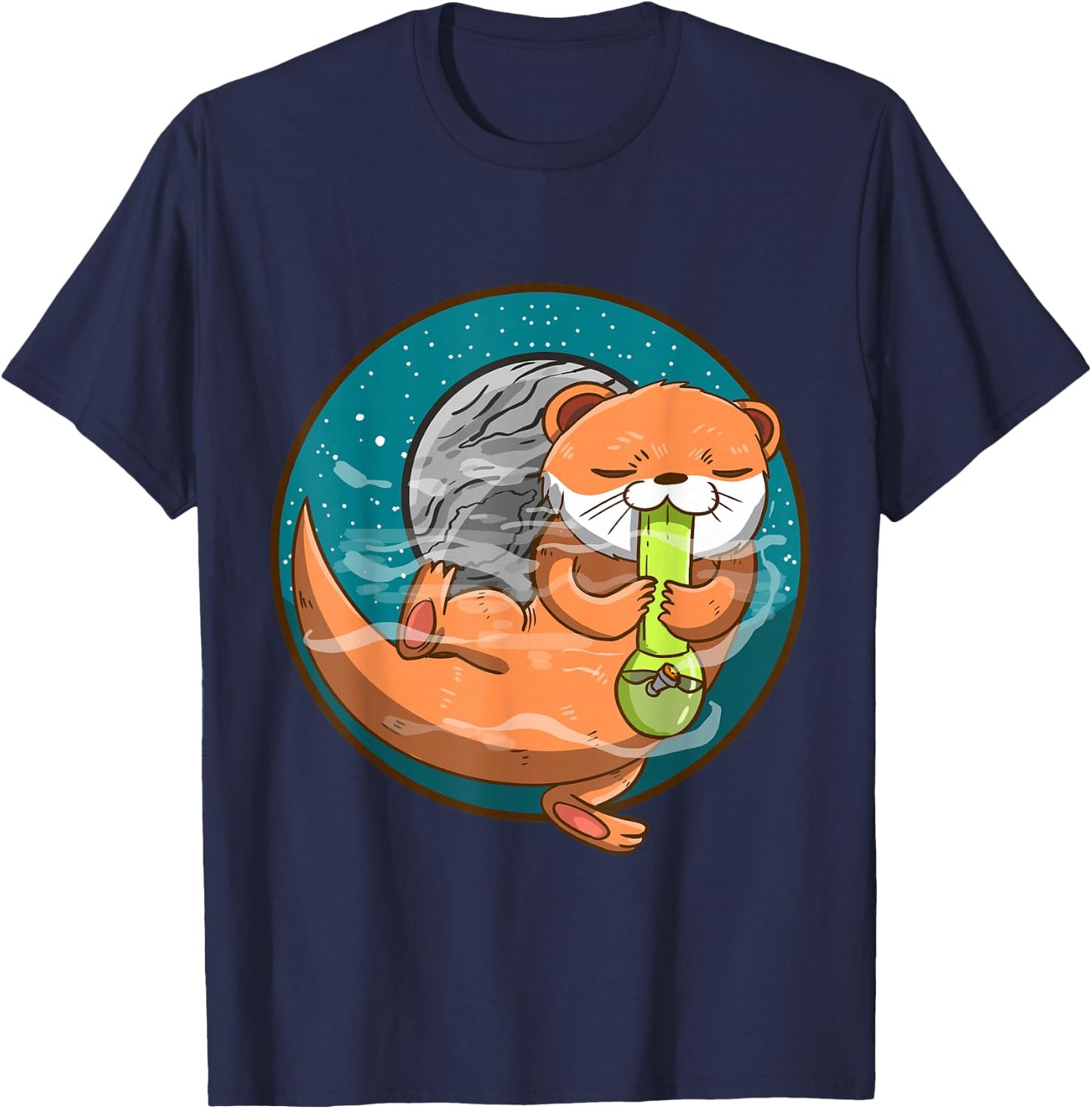 Otter Space Bong Funny Sea Animal Smoking Weed Galaxy T-Shirt - T-Shirt | Navy