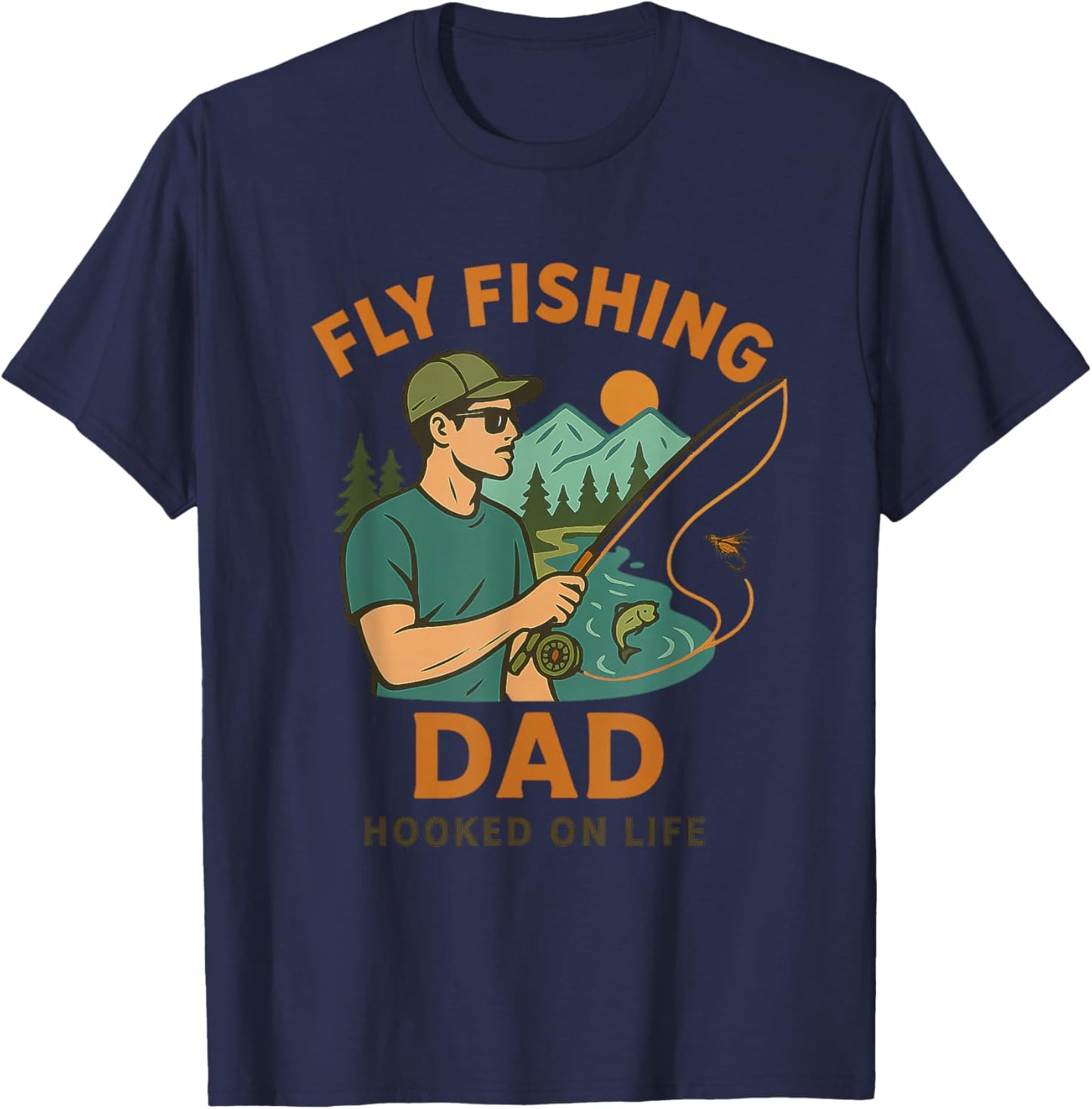 Fly Fishing Dad Gift Outdoor Fisherman Father's Day T-Shirt - T-Shirt | Navy