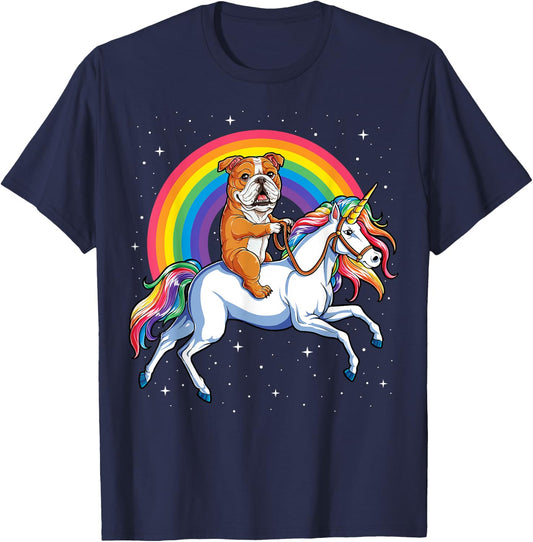 English Bulldog Unicorn T shirt Girls Space Galaxy Rainbow T-Shirt - T-Shirt | Navy