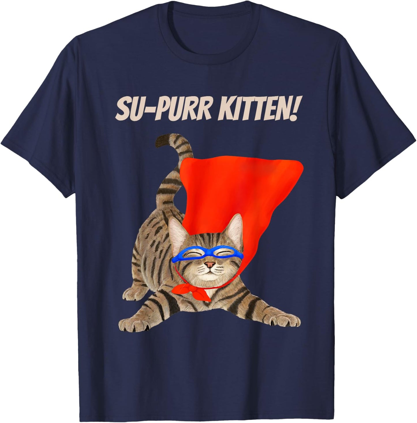 Su-Purr Kitten - Cute Super Hero cat Men Women Kids T-Shirt - T-Shirt | Navy