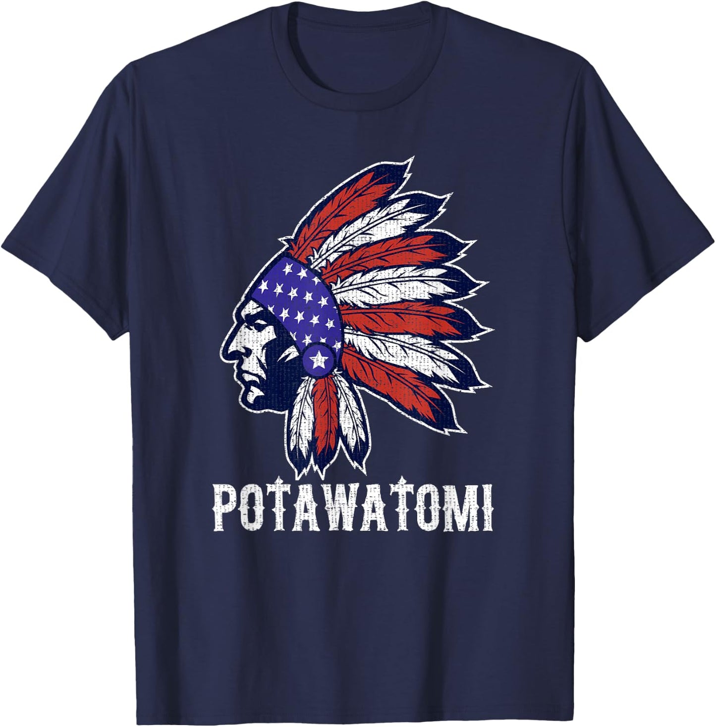 Potawatomi Native American Flag Pride Headdress T-Shirt - T-Shirt | Navy