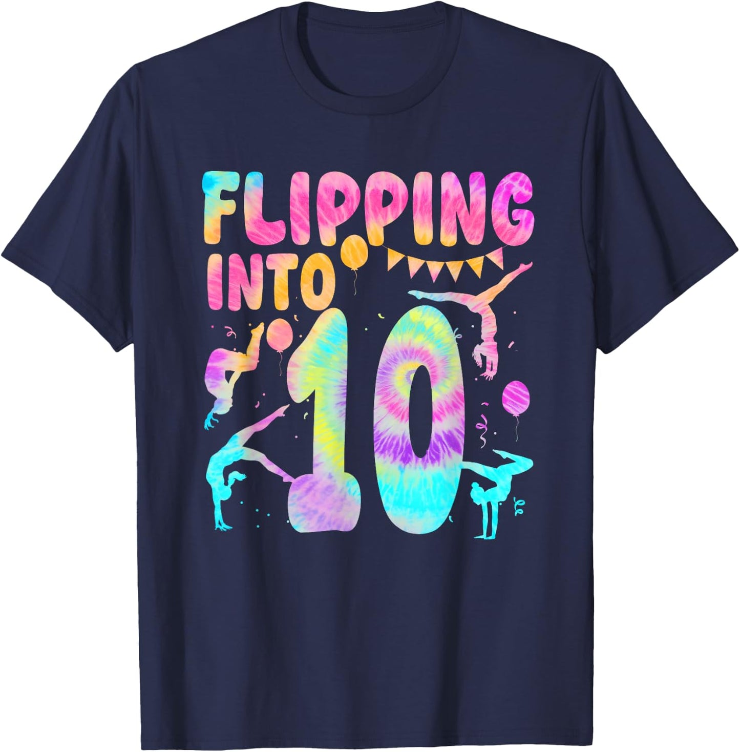 Flipping Into 10 Years Old Birthday Girl Gymnast 10th T-Shirt - T-Shirt | Navy