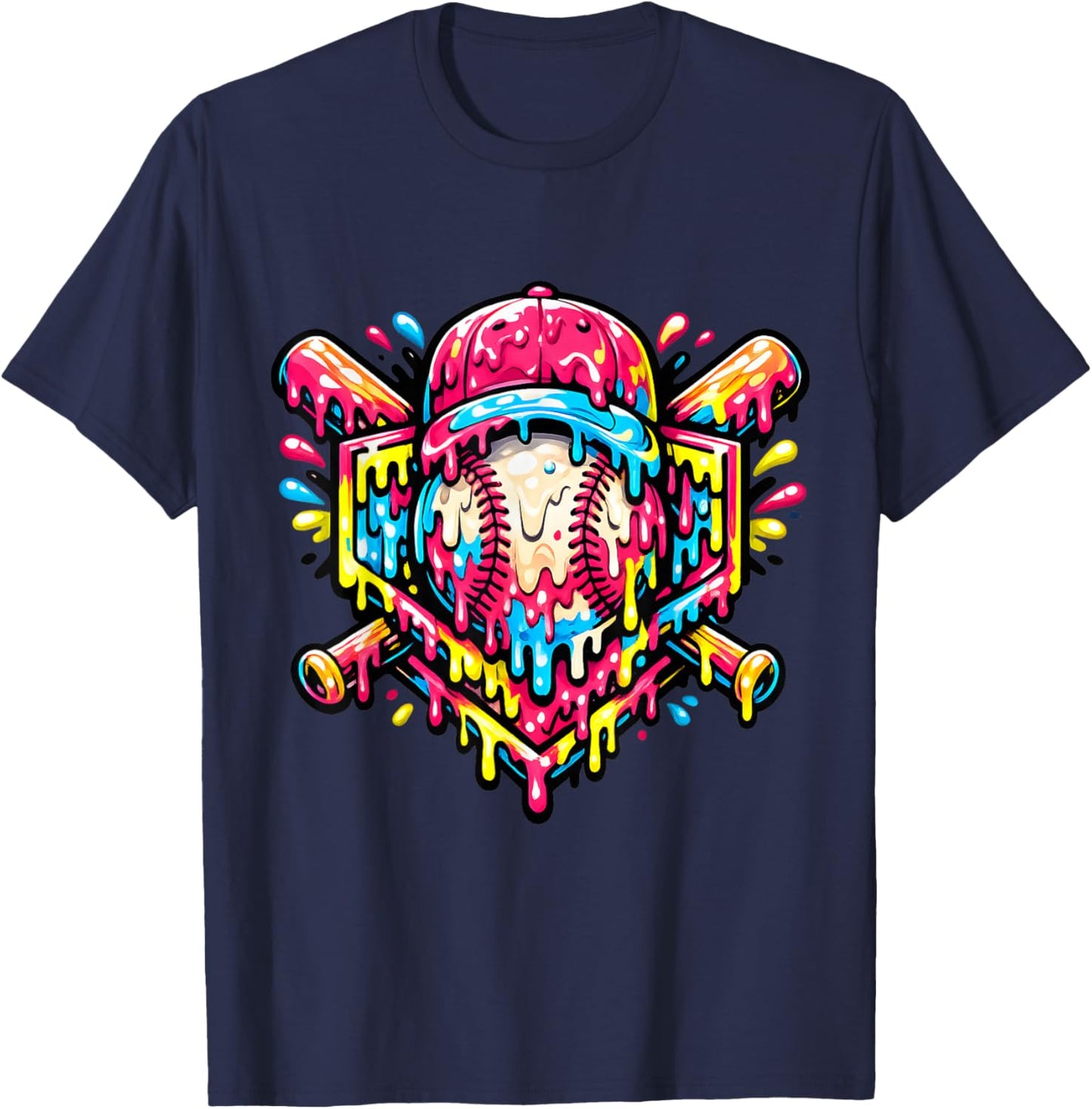 Baseball Drip Ice Cream Sport T-Shirt - T-Shirt | Navy