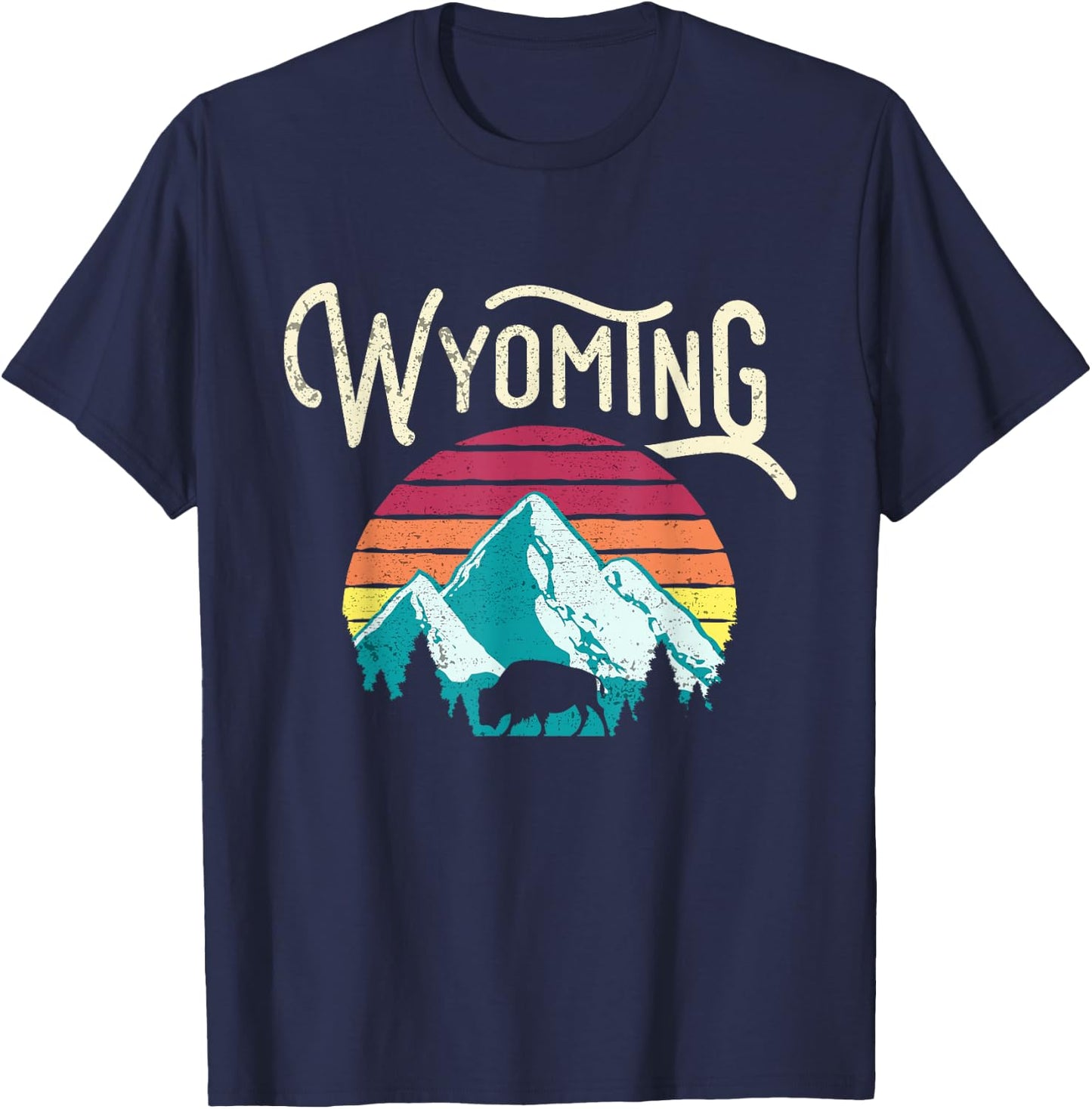 Retro Wyoming, WY Mountains State Wildlife T-Shirt - T-Shirt | Navy