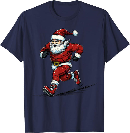 Santa Running Cross Country XC Runner Christmas Xmas Pajama T-Shirt - T-Shirt | Navy
