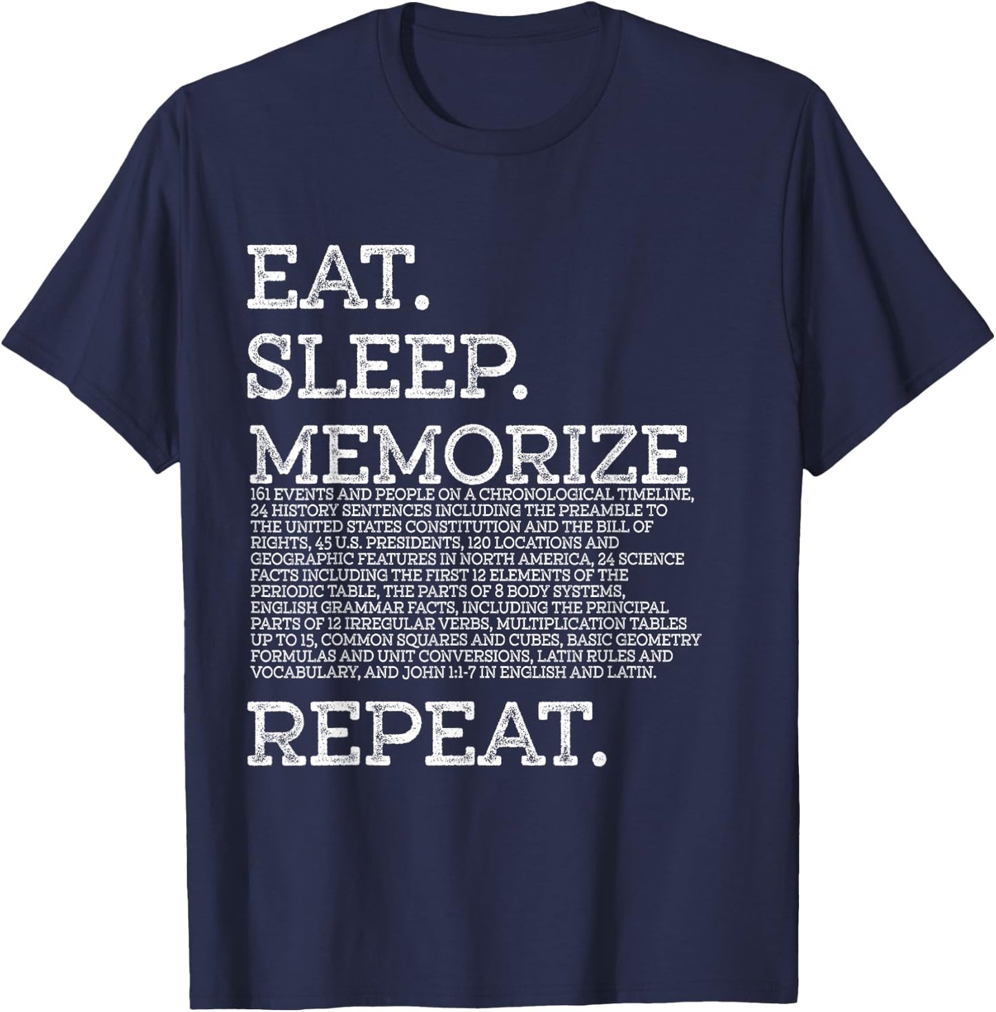 Eat Sleep Memorize Repeat Memory Master T-Shirt - T-Shirt | Navy