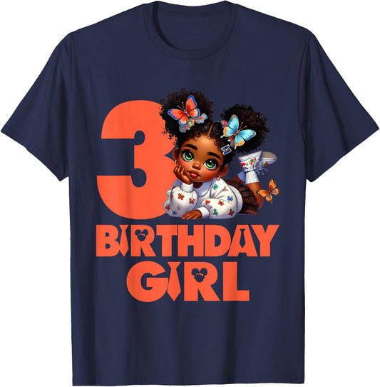 3rd Baby Girl Birthday 3 Year Old Black Afro Kid Boss Theme T-Shirt - T-Shirt | Navy