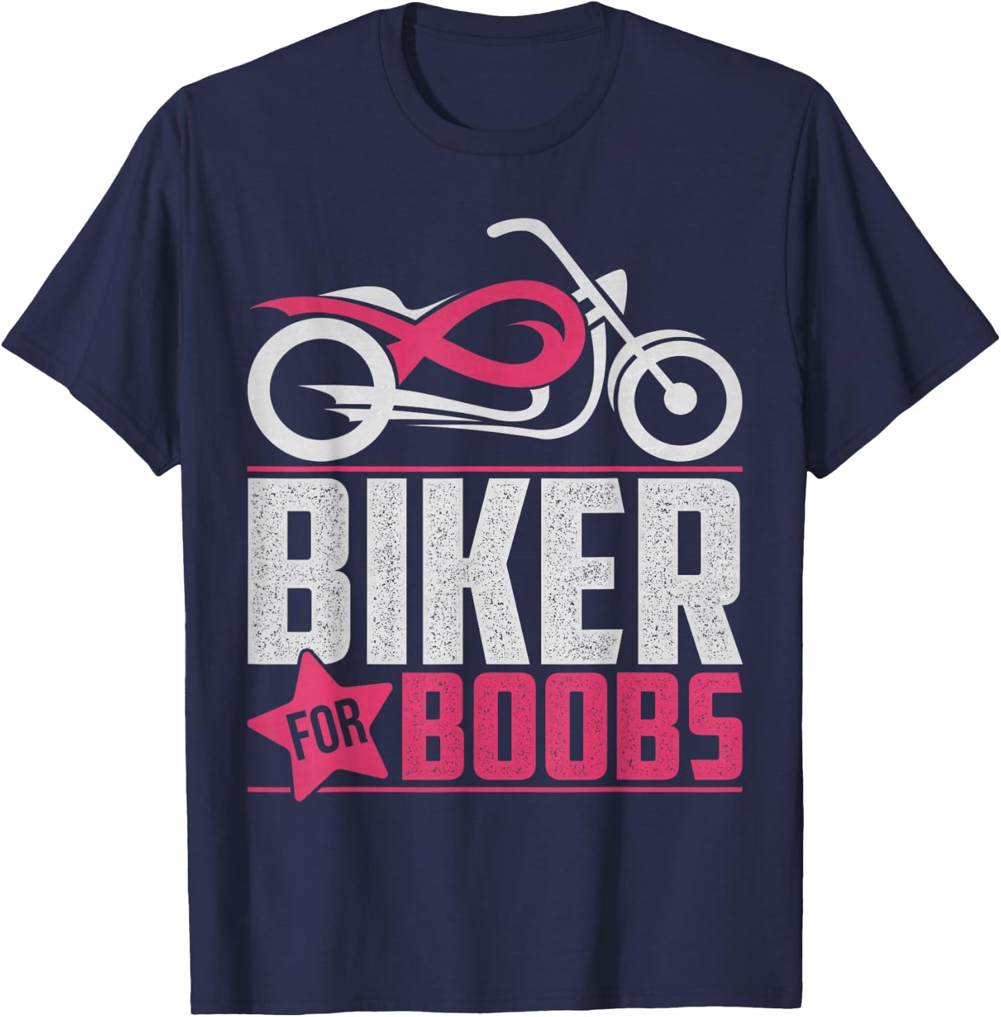 Biker For Boobs Against Breast Cancer Motorcycle T-Shirt - T-Shirt | Navy
