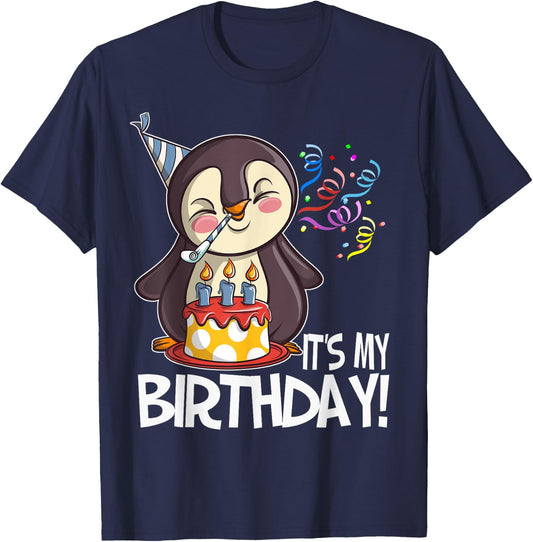 It's My Birthday Penguin T Shirt Gift Girls Boys Adults T-Shirt - T-Shirt | Navy