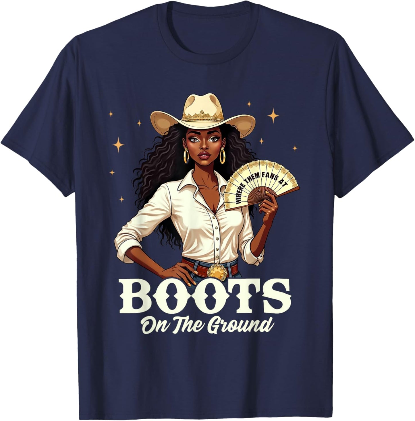 Boots On The Ground Melanin Cowgirl Juneteenth T-Shirt - T-Shirt | Navy