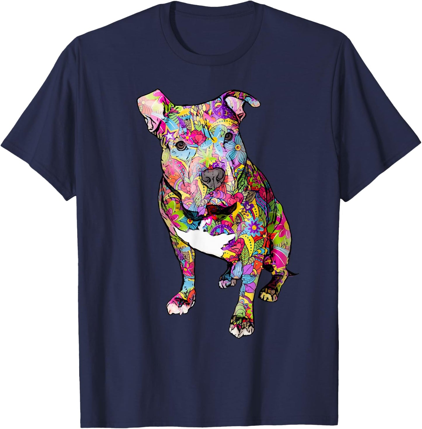 Pitbull Colorful Hippie Peace Sign Cute Pit Bull Lover Dog T-Shirt - T-Shirt | Navy