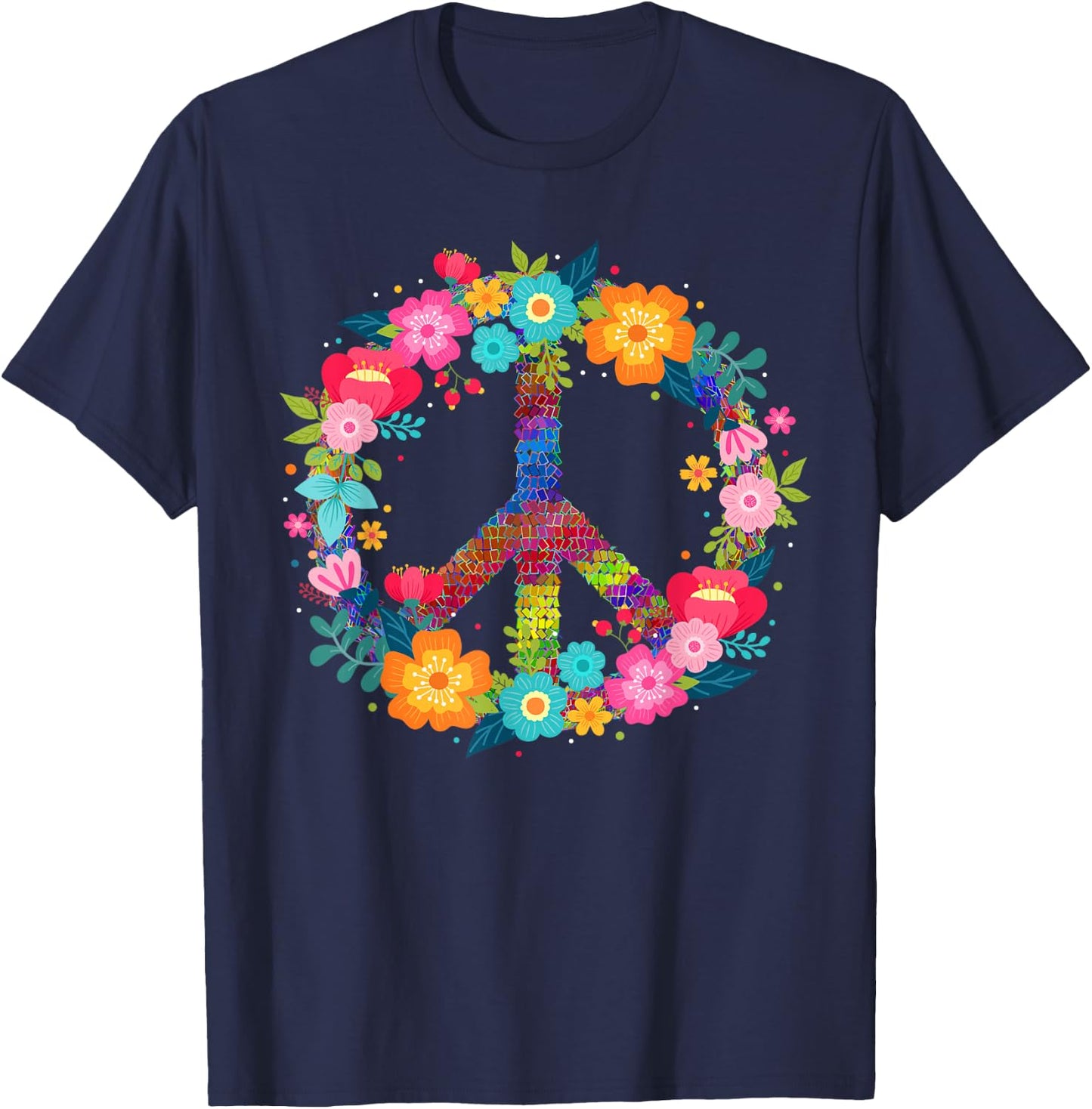 Peace Love Hippie Design - 60s 70s Retro T-Shirt - T-Shirt | Navy