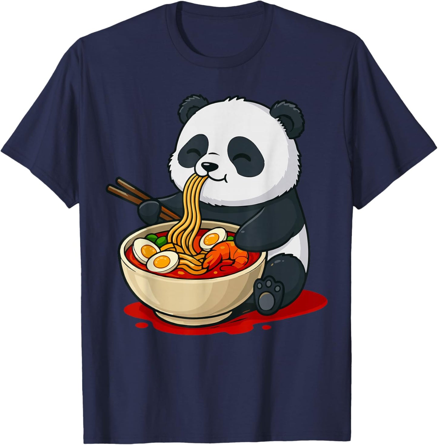 Panda Eating Ramen Noodles T-Shirt - T-Shirt | Navy