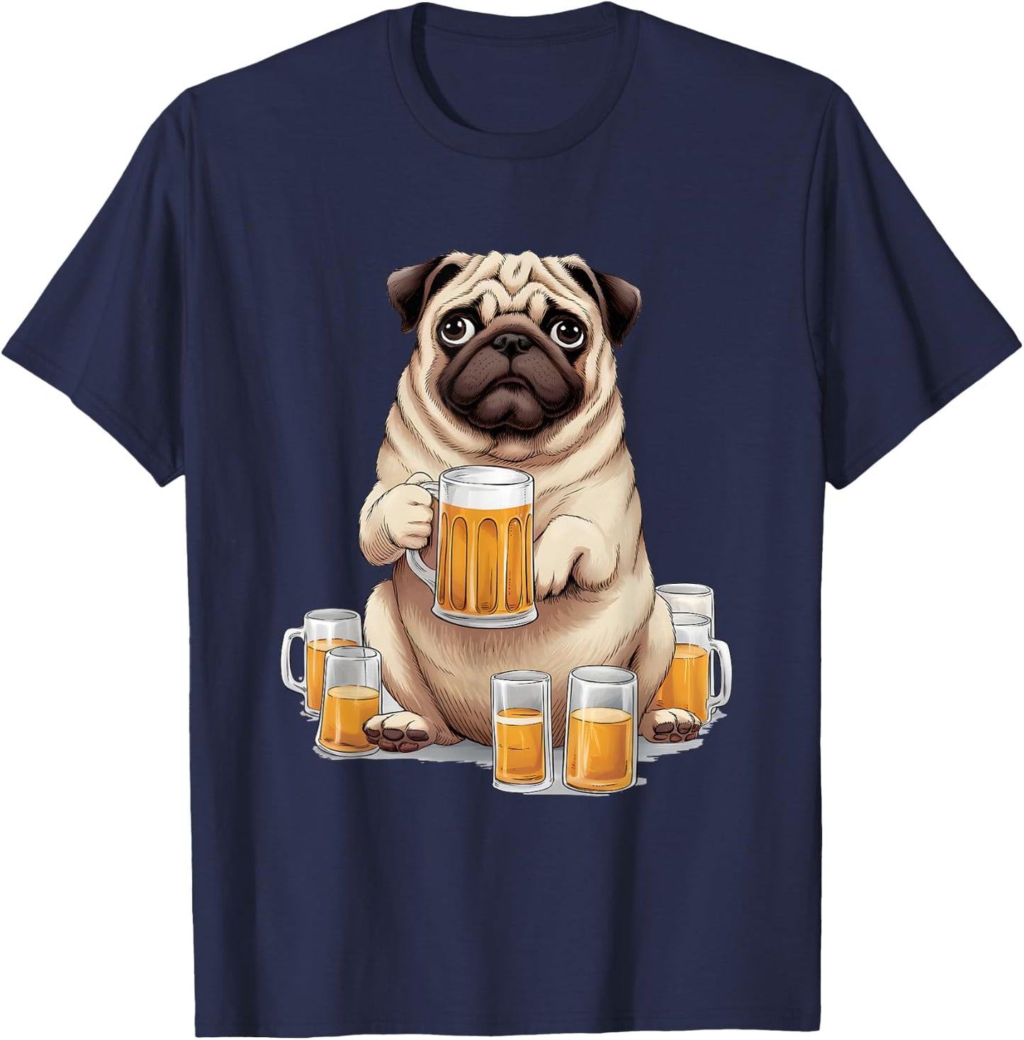 Pug Drinking Beer - Funny Beer Drinking Dog Lover Men Women T-Shirt - T-Shirt | Navy