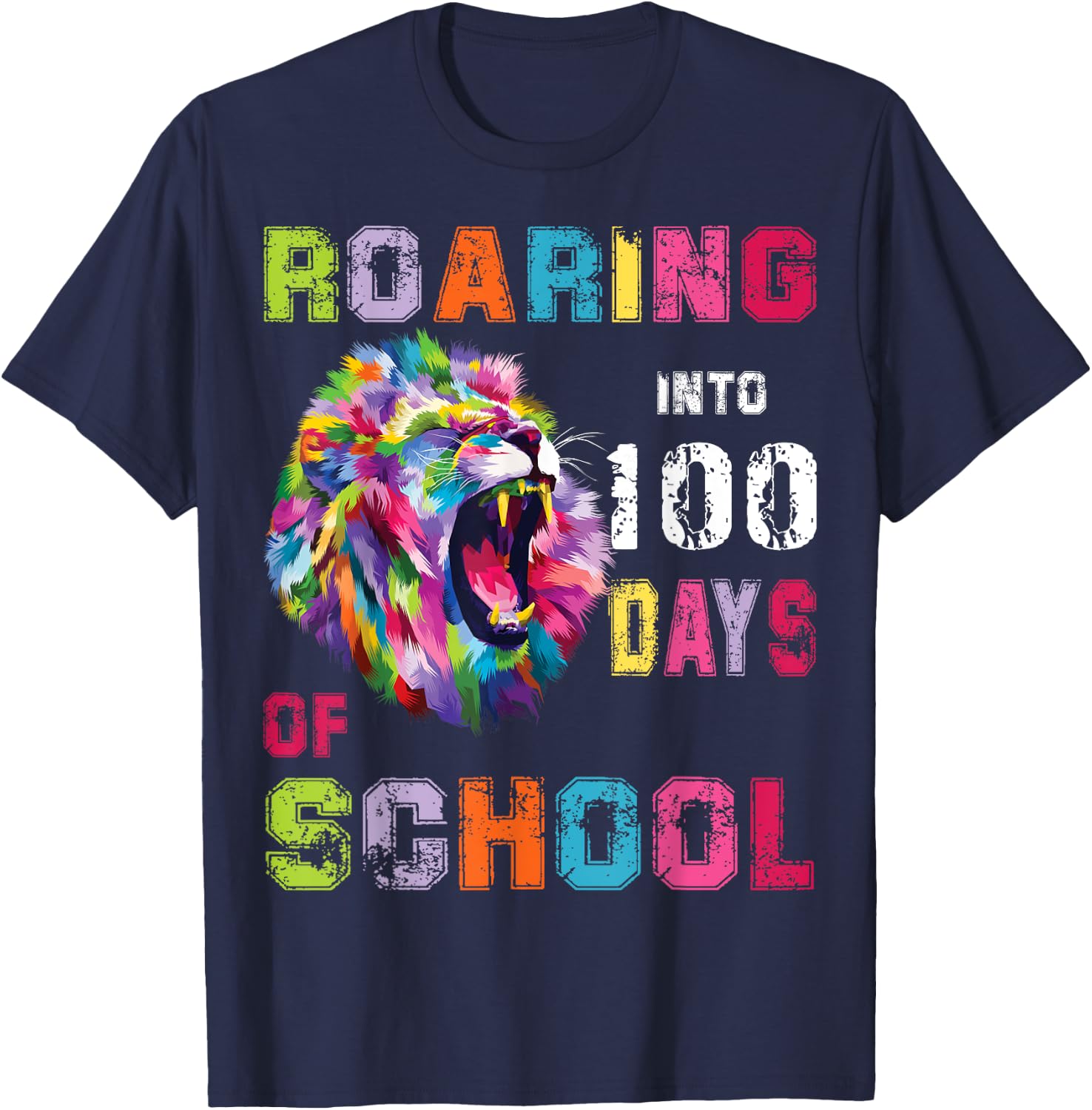 Roaring into 100 Days of School with 100th Lion Energy T-Shirt - T-Shirt | Navy
