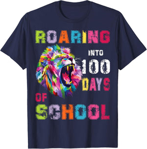 Roaring into 100 Days of School with 100th Lion Energy T-Shirt - T-Shirt | Navy