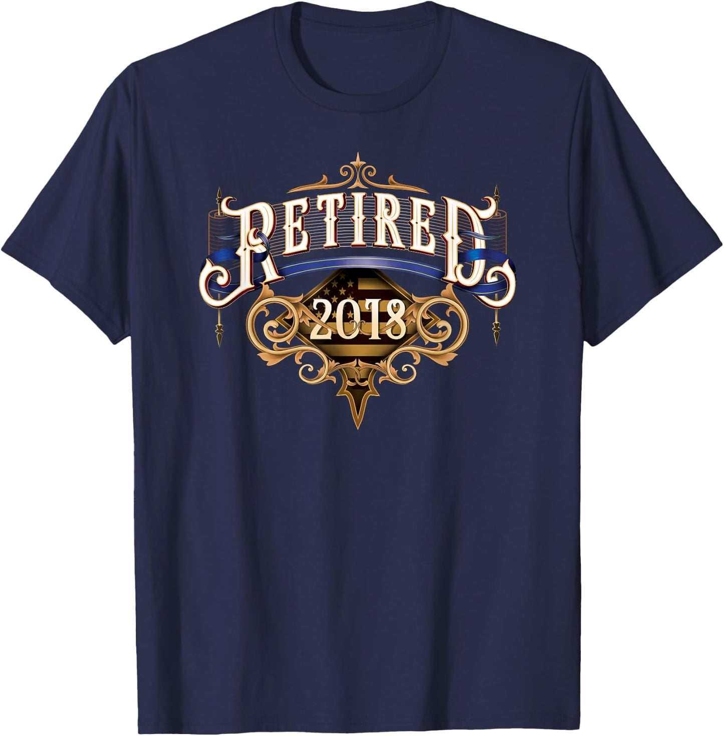 Retired Thin Blue Line American Flag Vintage Shirt T-Shirt - T-Shirt | Navy