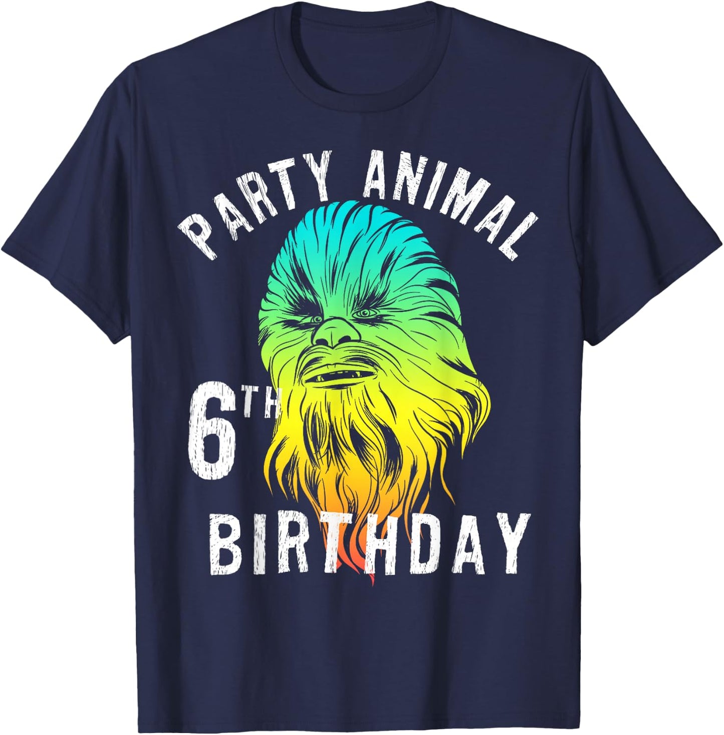 Star Wars Chewie Party Animal 6th Birthday Color Portrait T-Shirt - T-Shirt | Navy