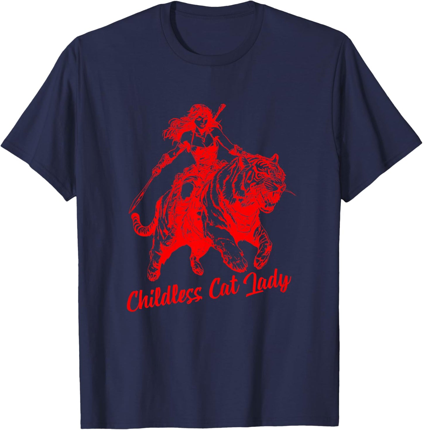 Childless Cat Lady Funny Women Tiger Apparel Big Cats T-Shirt - T-Shirt | Navy