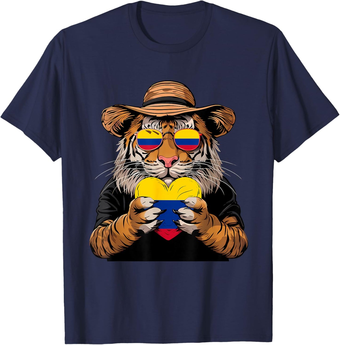 Colombian Roots Colombian Flag Colombia Heart Tiger T-Shirt - T-Shirt | Navy