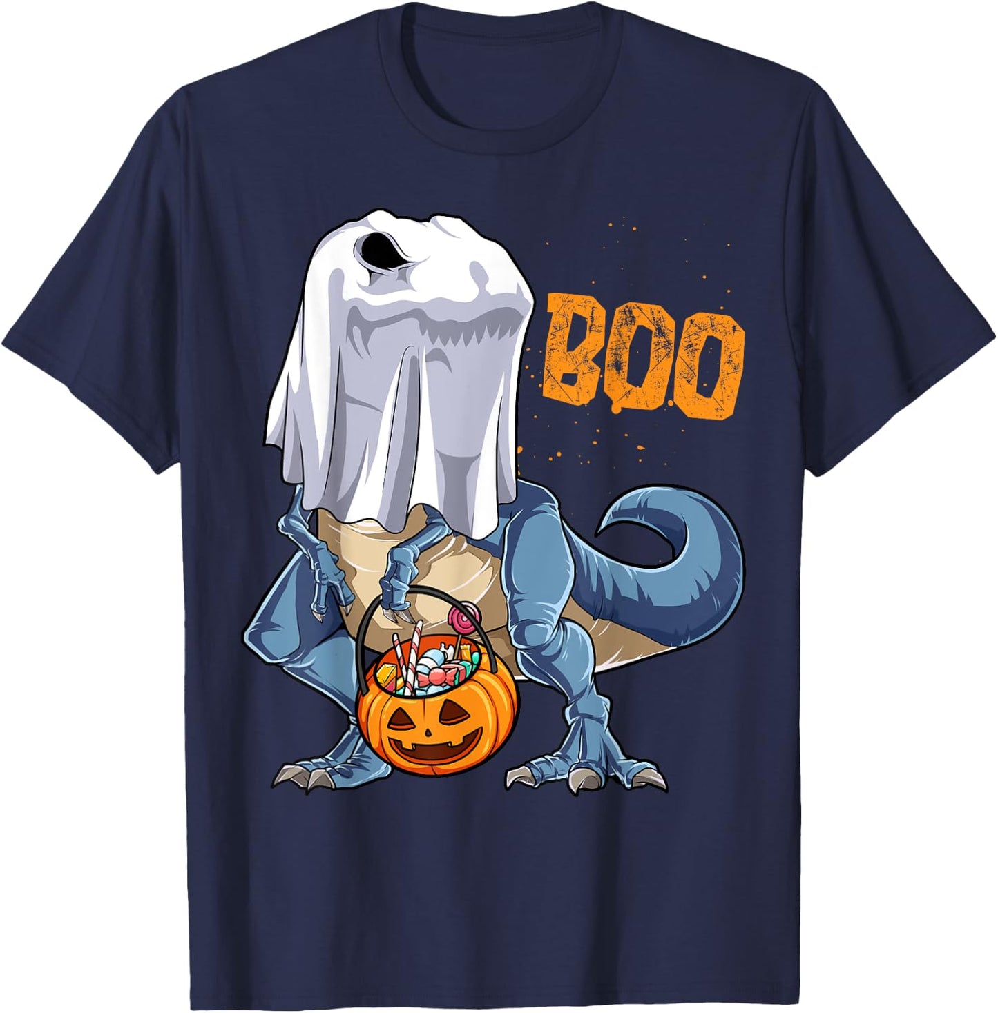 Ghost Dinosaur T rex Funny Boo Halloween Boys Men Pumpkin T-Shirt - T-Shirt | Navy