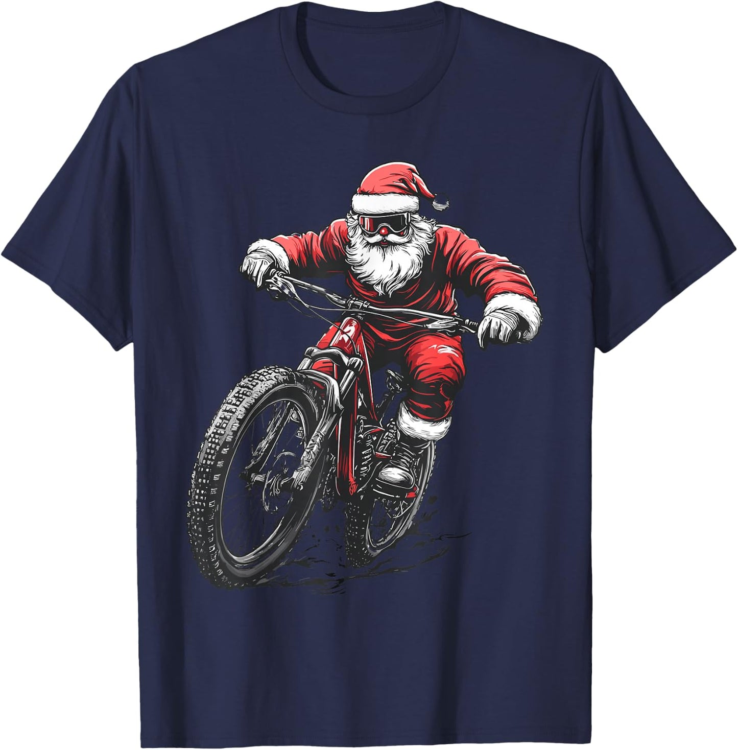 Santa BMX Lover Biker Bicycle Racing Cyclist Christmas Xmas T-Shirt - T-Shirt | Navy