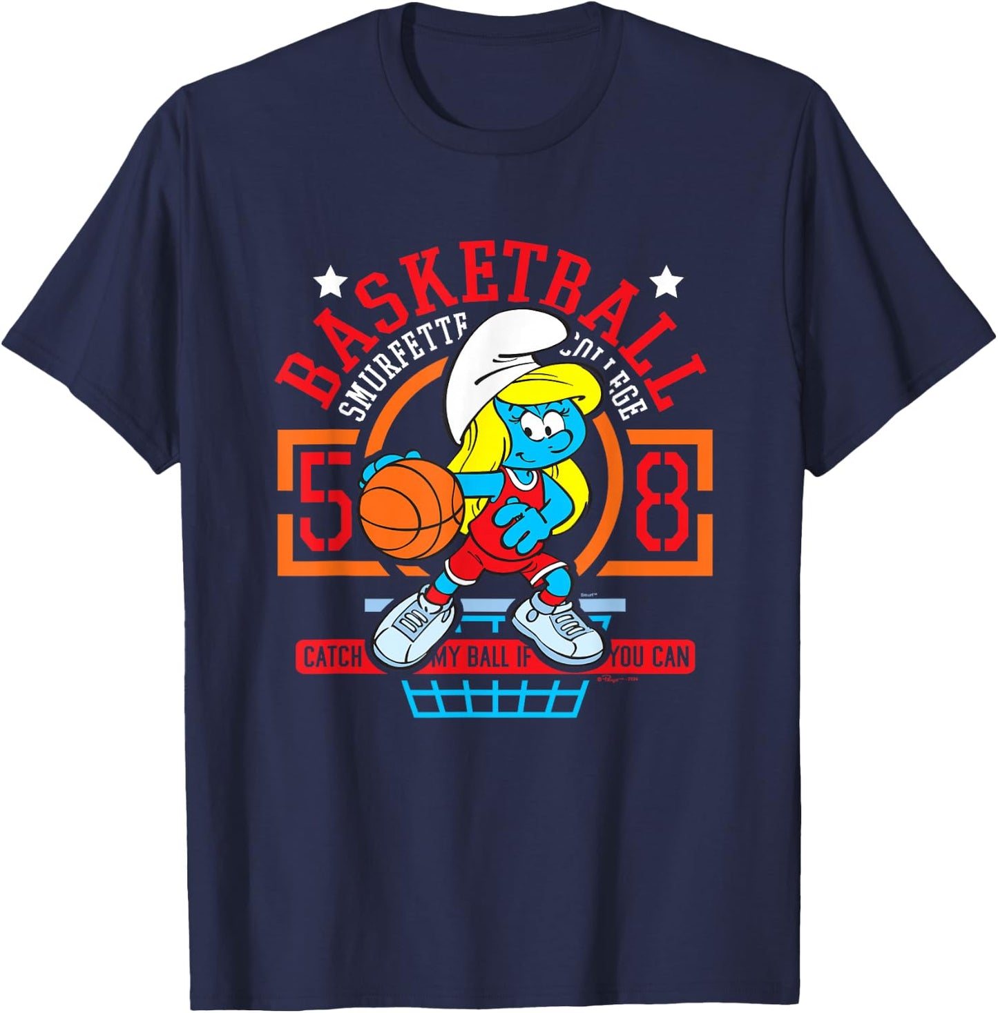 The Smurfs Basketball Smurfette College Logo T-Shirt - T-Shirt | Navy