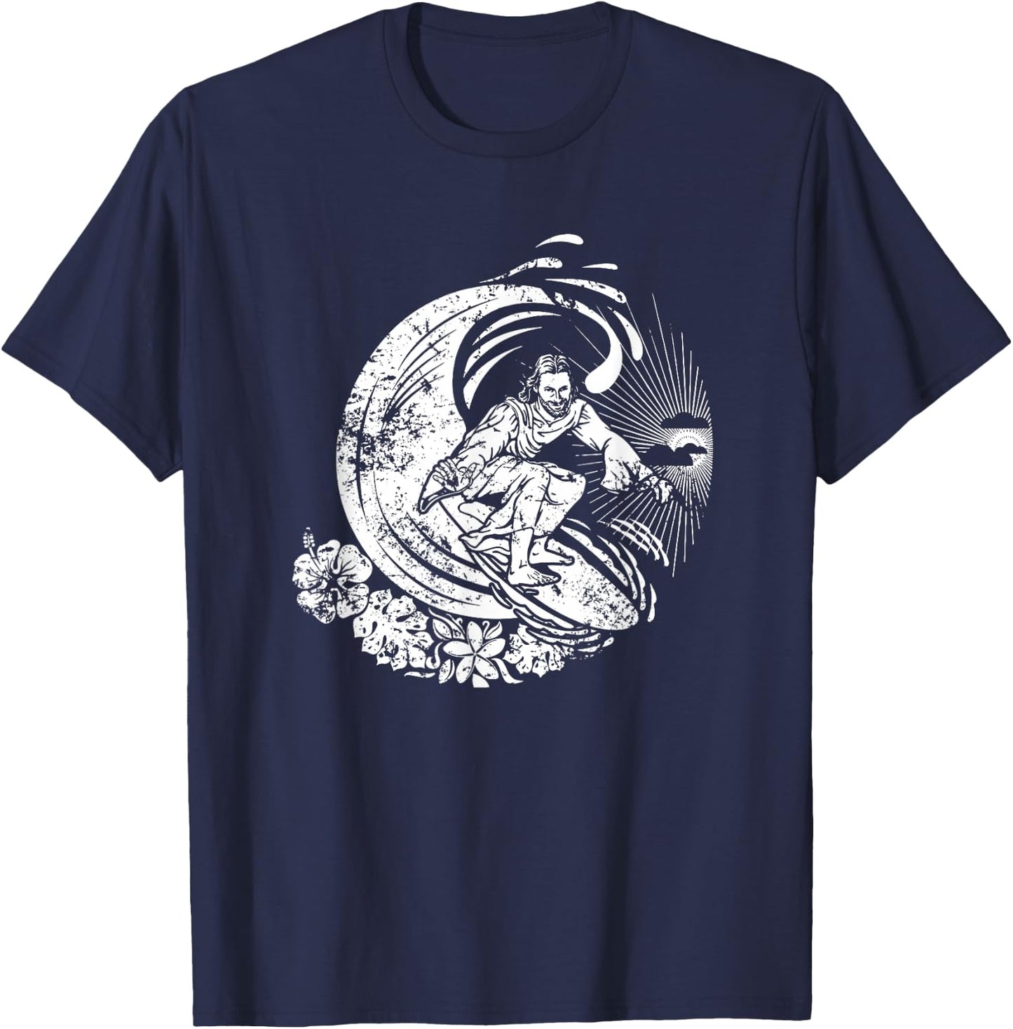 Surfing Jesus Vintage Distressed T-Shirt - T-Shirt | Navy
