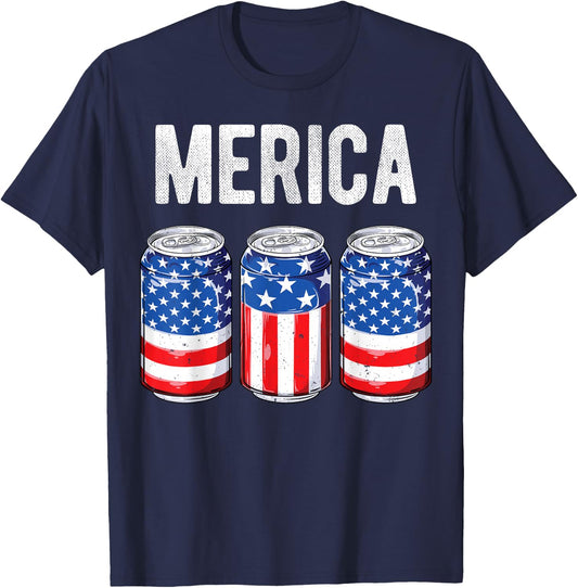 Beer American Flag 4th Of July Merica USA Men Women Drinking T-Shirt - T-Shirt | Navy