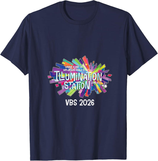 Women's Illumination Station VBS 2026 Bible Jesus Christian Lights V-Neck T-Shirt - T-Shirt | Navy