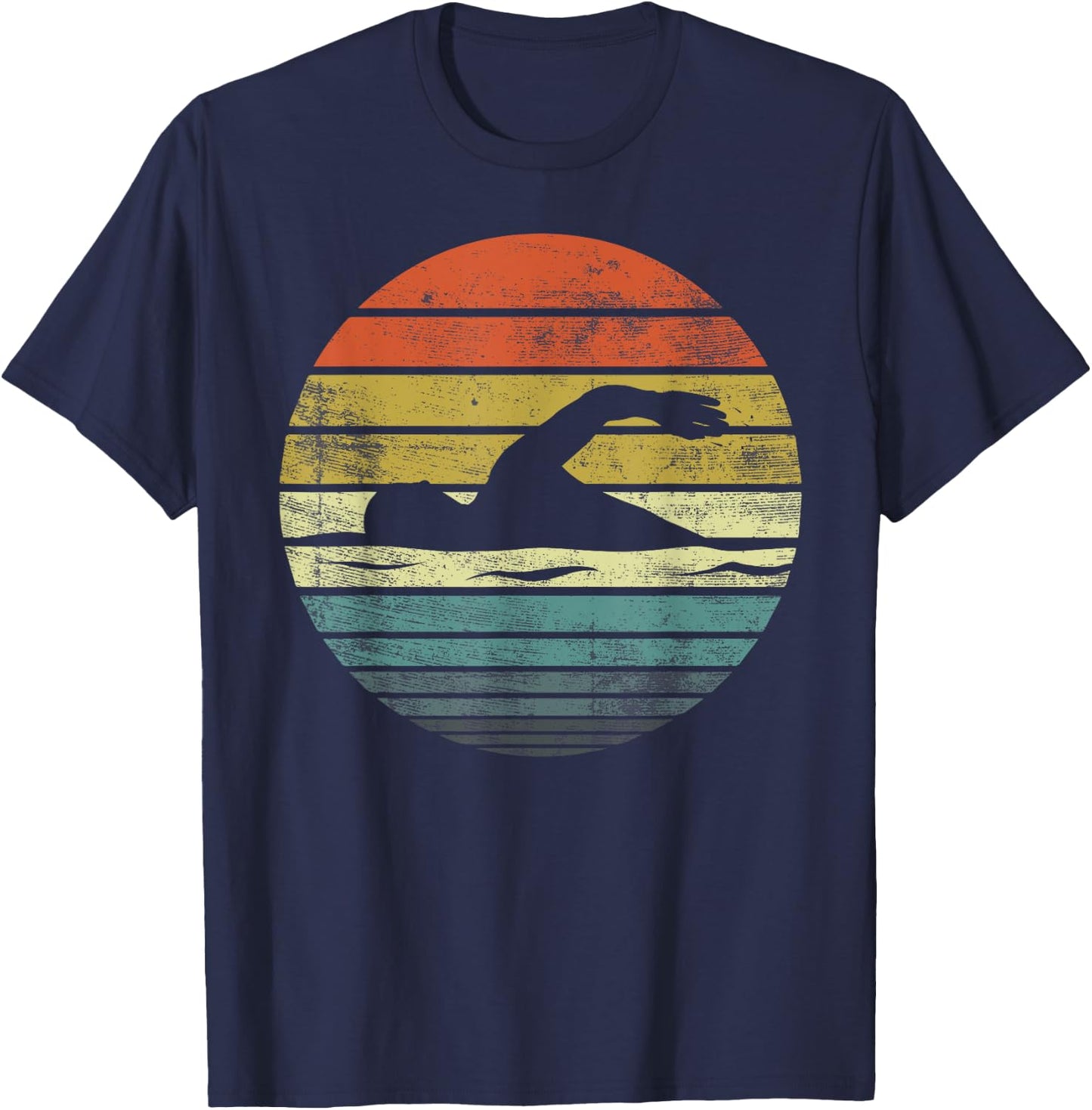 Swimmer Gifts Funny Retro Vintage Sunset Swim Coach Swimming T-Shirt - T-Shirt | Navy