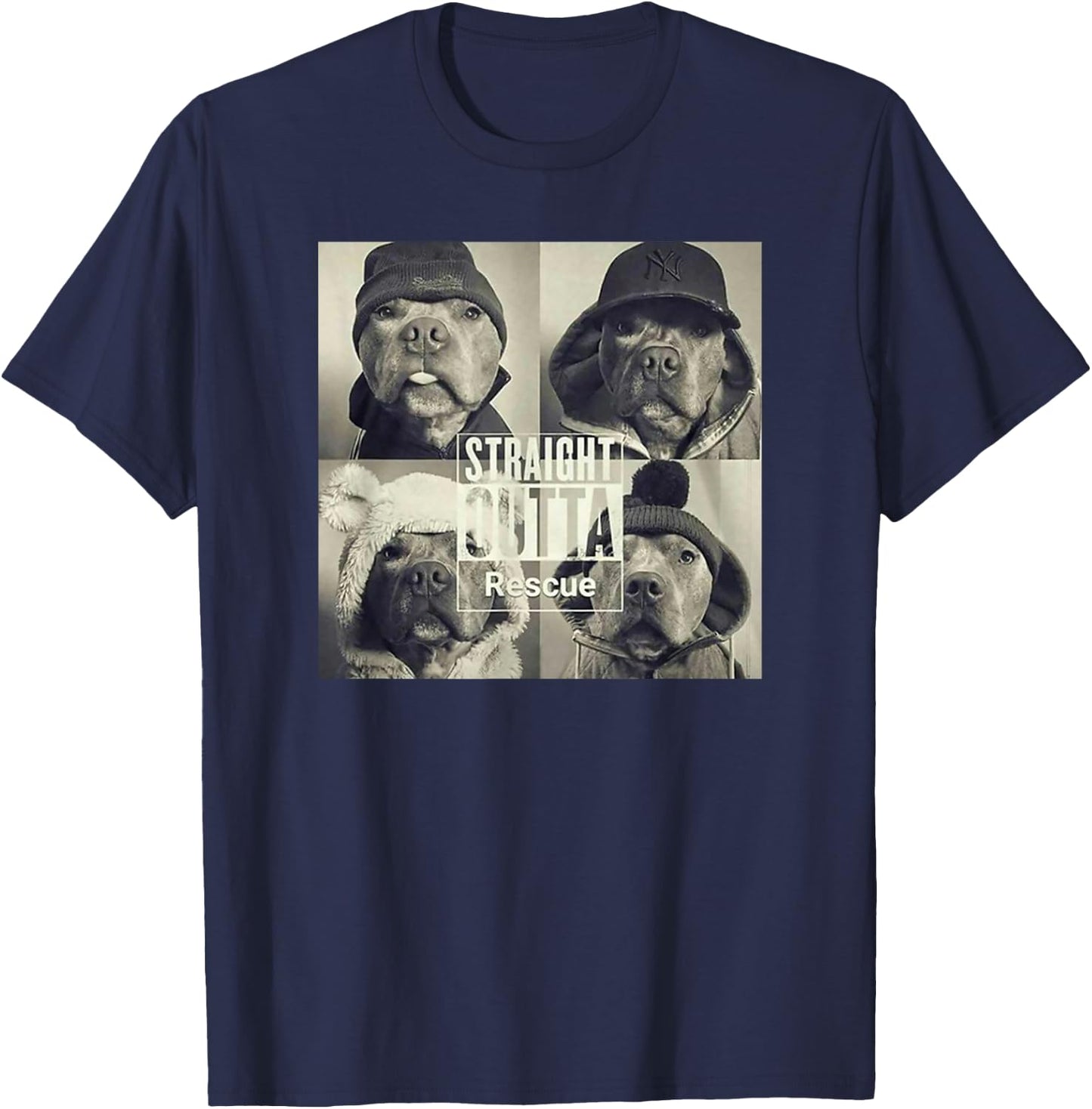 Straight Outta Rescue Pitbull T-Shirt - T-Shirt | Navy
