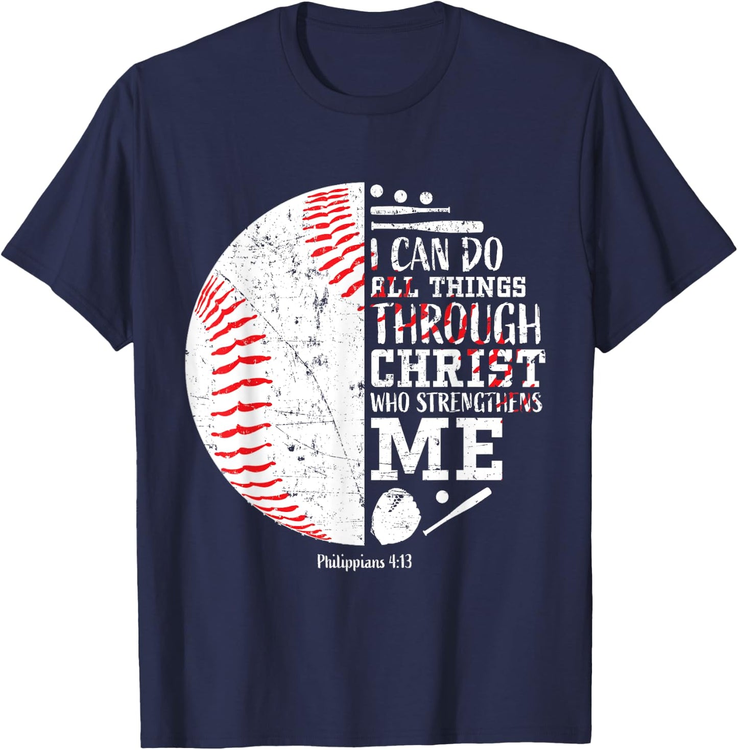 Christian Baseball Philippians 4:13 I Can Do All Things T-Shirt - T-Shirt | Navy