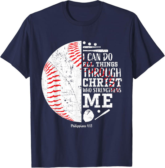 Christian Baseball Philippians 4:13 I Can Do All Things T-Shirt - T-Shirt | Navy