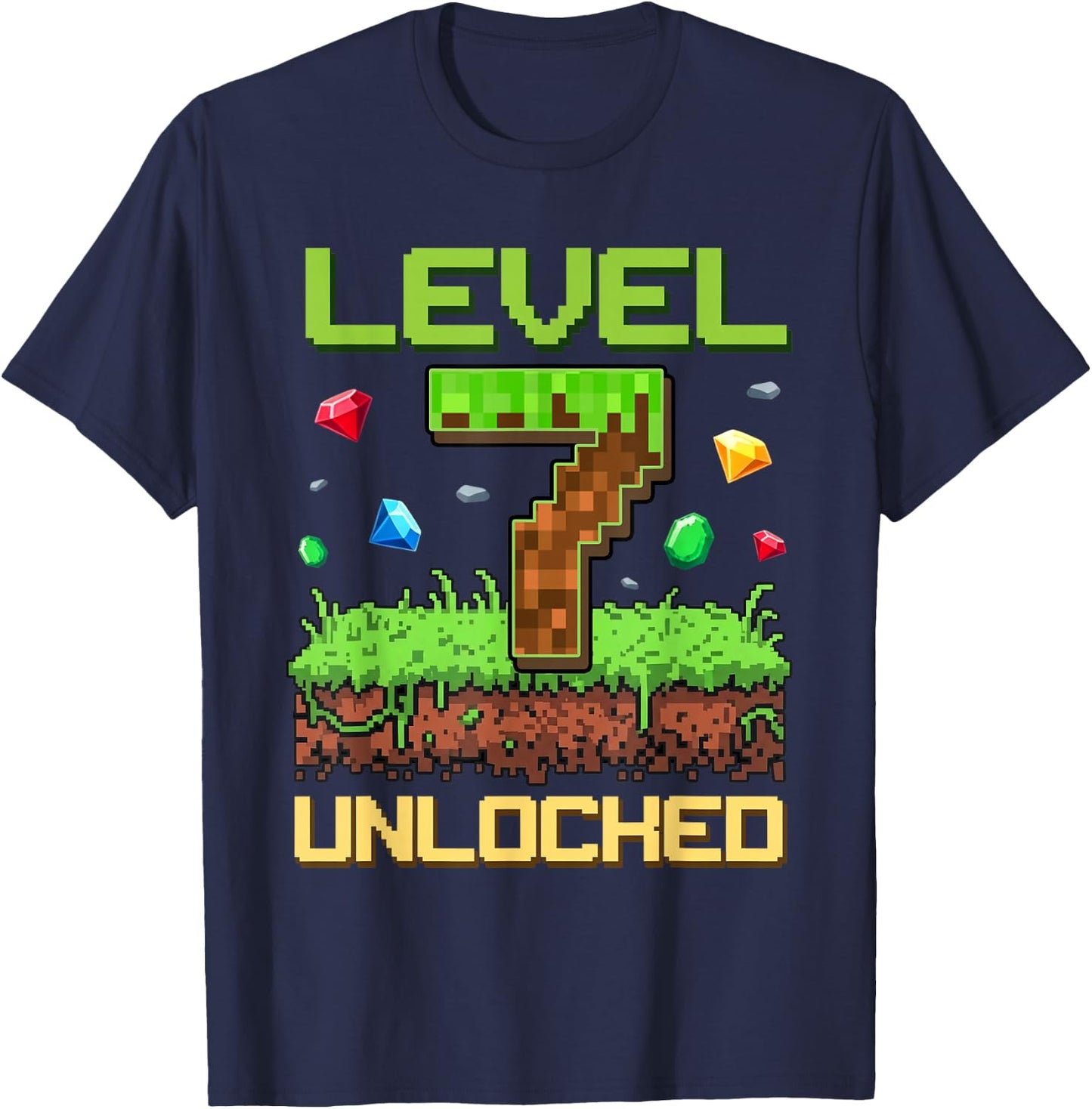 Level 7 Unlocked 7th Birthday Gamer Boys Kids 7 Year Old T-Shirt - T-Shirt | Navy