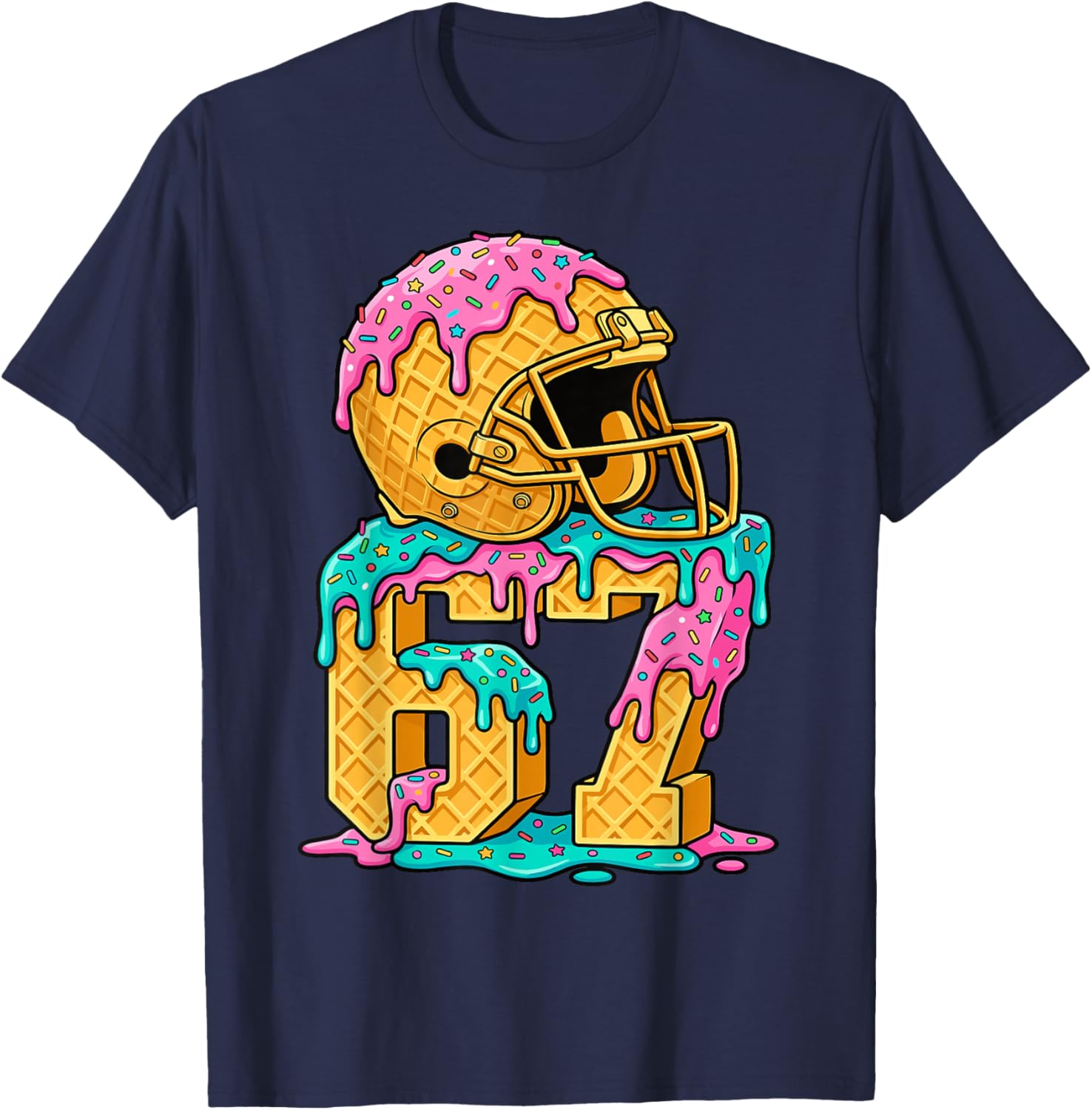 67 Football 6 7 Ice Cream Drip Boys Girls Six Seven Football T-Shirt - T-Shirt | Navy