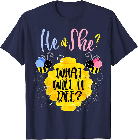 Gender Reveal What Will It Bee Shirt He or She Boy Girl T-Shirt - T-Shirt | Navy