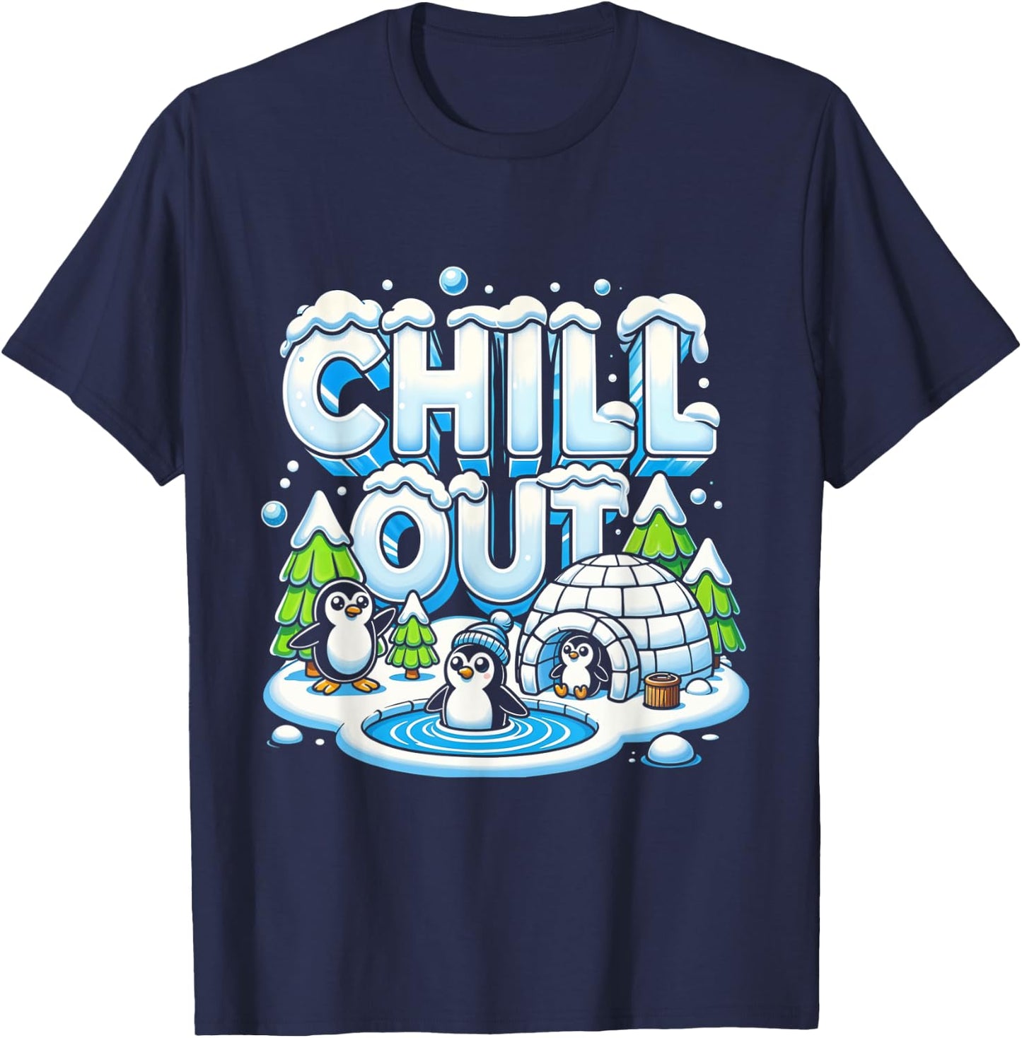 Antarctica Penguin Chill Out Shirt Cute Winter Penguin Igloo T-Shirt - T-Shirt | Navy