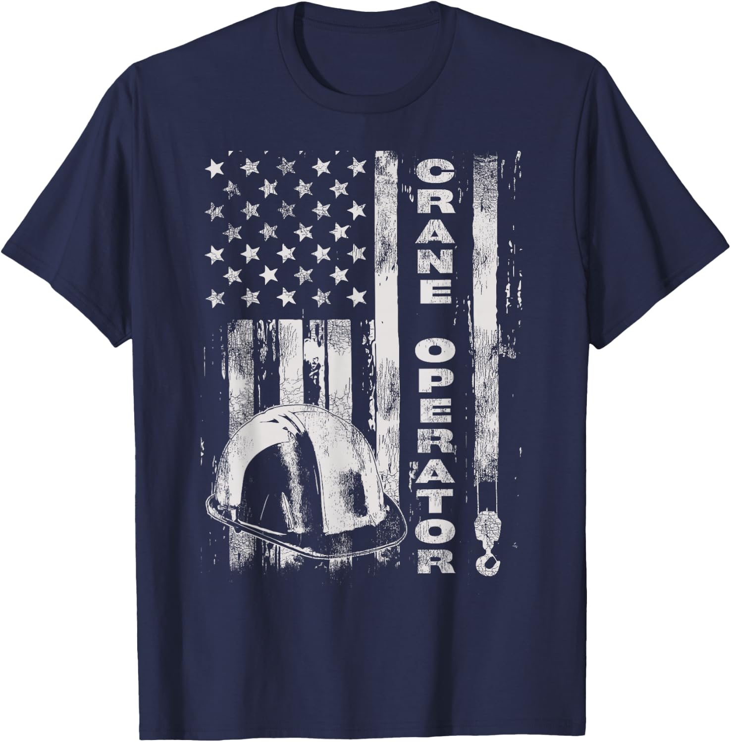 Vintage Crane Operator American Flag T-Shirt - T-Shirt | Navy