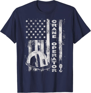 Vintage Crane Operator American Flag T-Shirt - T-Shirt | Navy