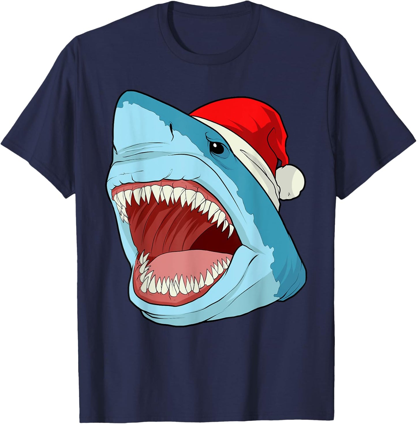 Santa Jaws T Shirt Cool Christmas Shark Pun Xmas Party T-Shirt - T-Shirt | Navy