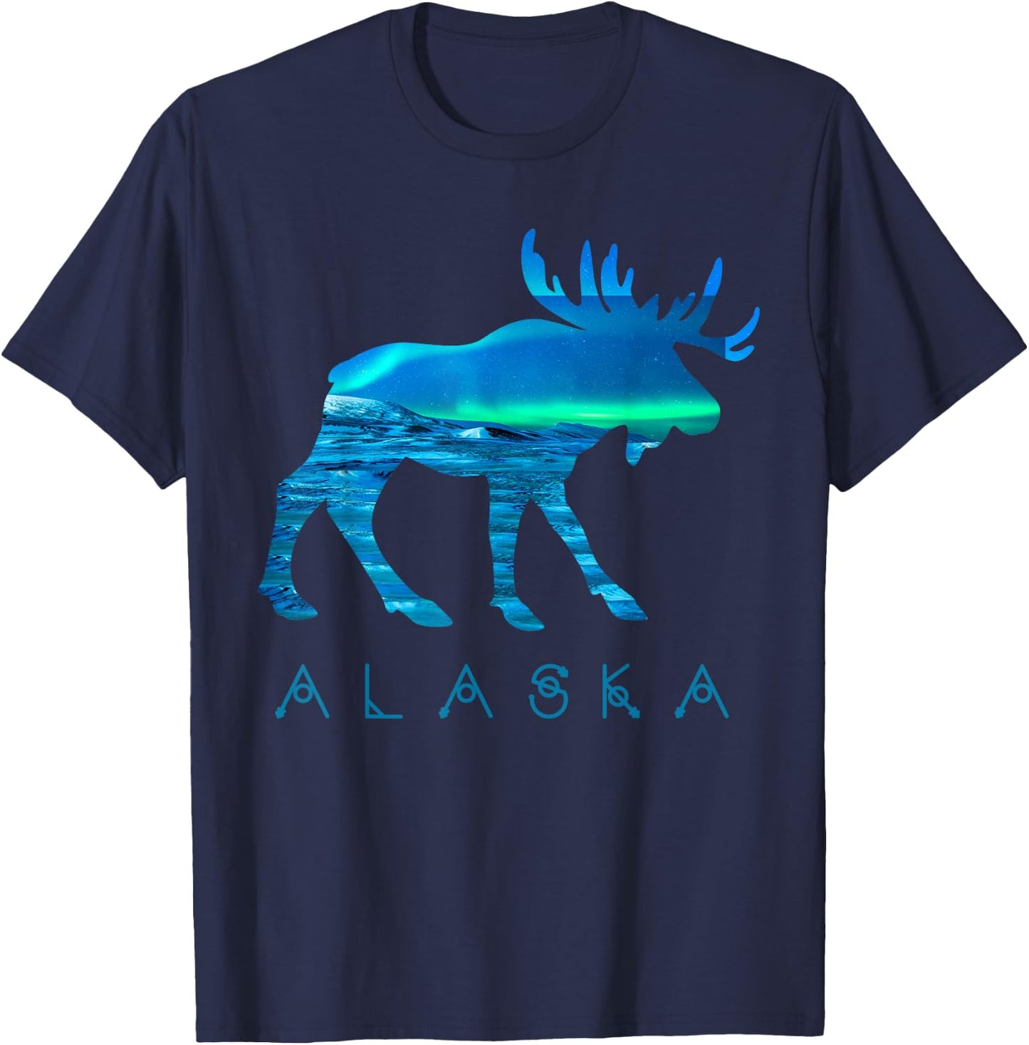 Alaskan Moose with Aurora Borealis Snow Scene T Shirt T-Shirt - T-Shirt | Navy