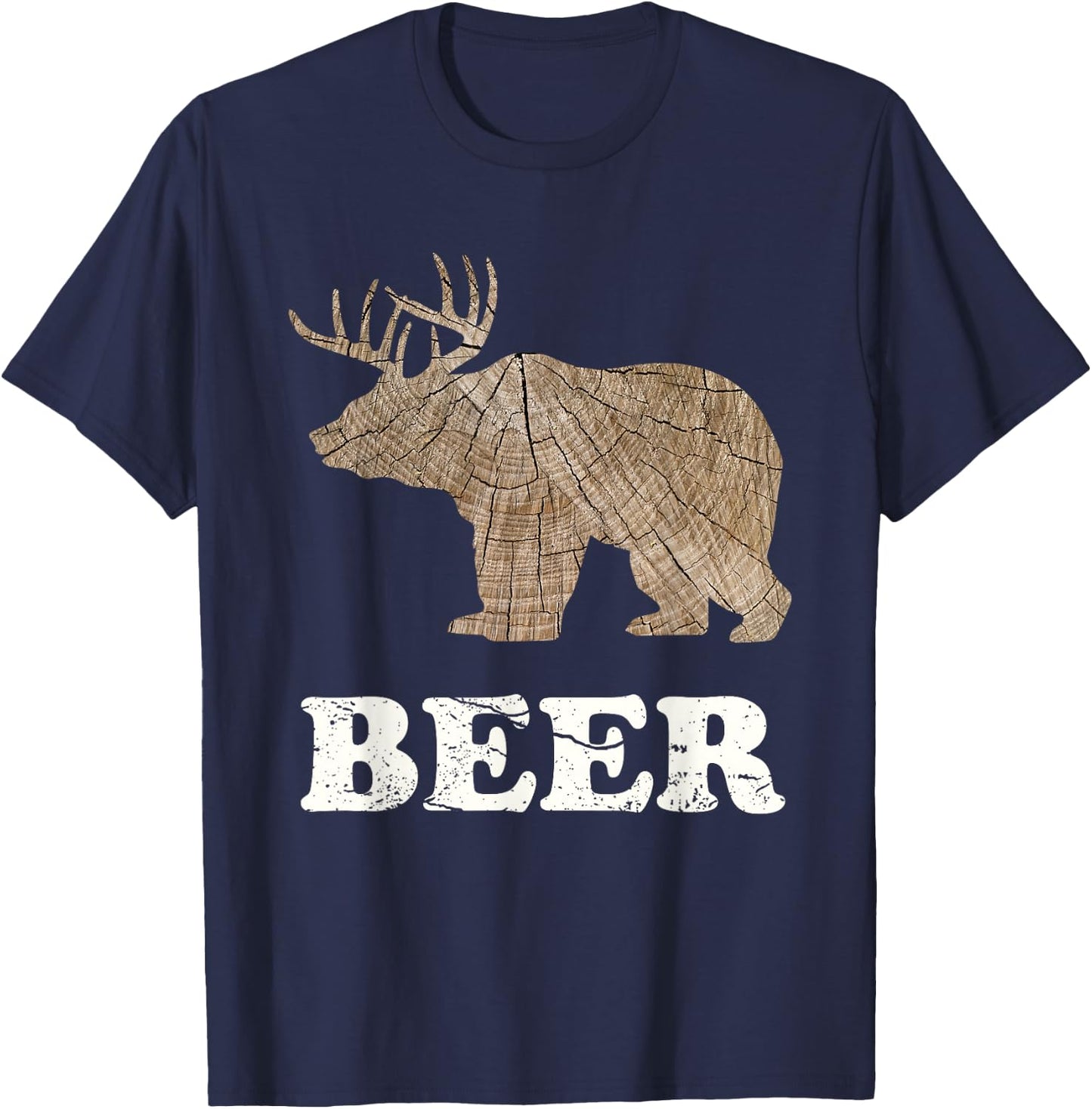 Bear + Deer, Beer Funny T-Shirt - T-Shirt | Navy