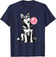 Vintage Husky Blowing Bubble Dog Dad Mom Owner T-Shirt - T-Shirt | Navy