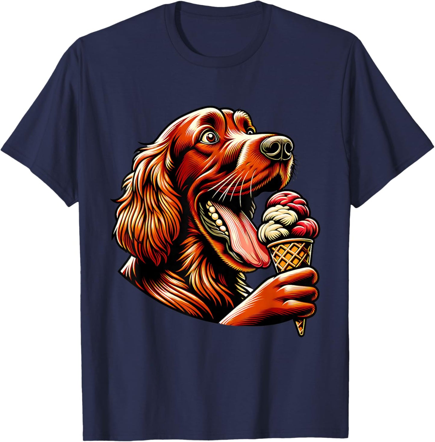 Irish Setter Eating Ice Cream Cone Cute Dog T-Shirt - T-Shirt | Navy