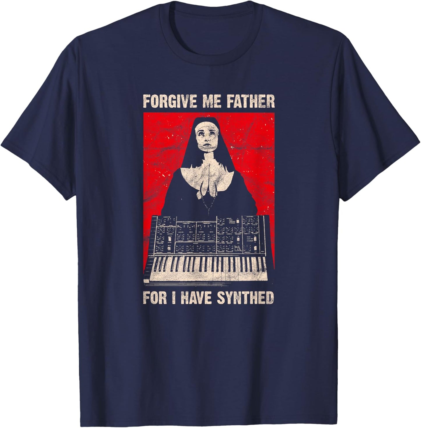 Synthesizer Vintage Analog Synth Retro ADSR Gear VCO Nun T-Shirt - T-Shirt | Navy