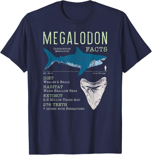 Megalodon | Meg Facts Funny Shark Lover Gift T-Shirt - T-Shirt | Navy