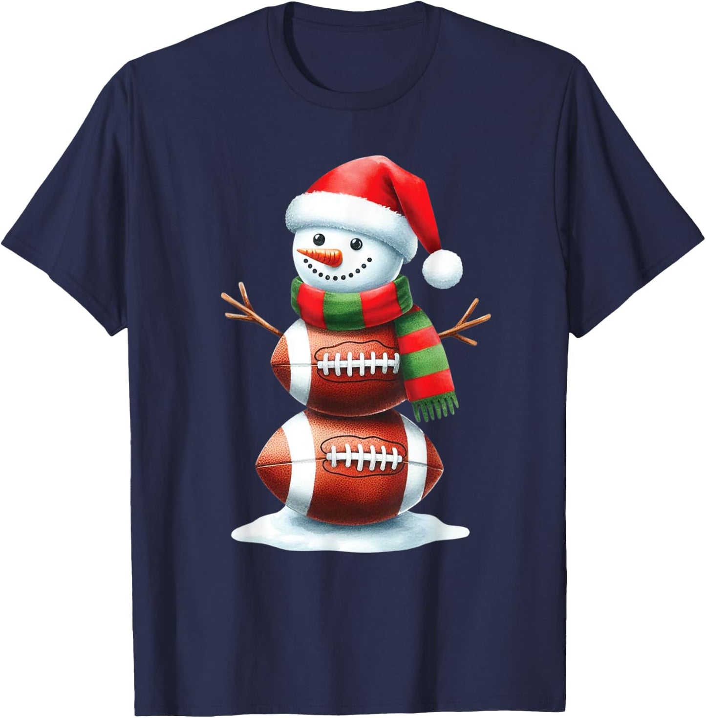 Christmas Football Women Men Kids Christmas Snowman Football T-Shirt - T-Shirt | Navy
