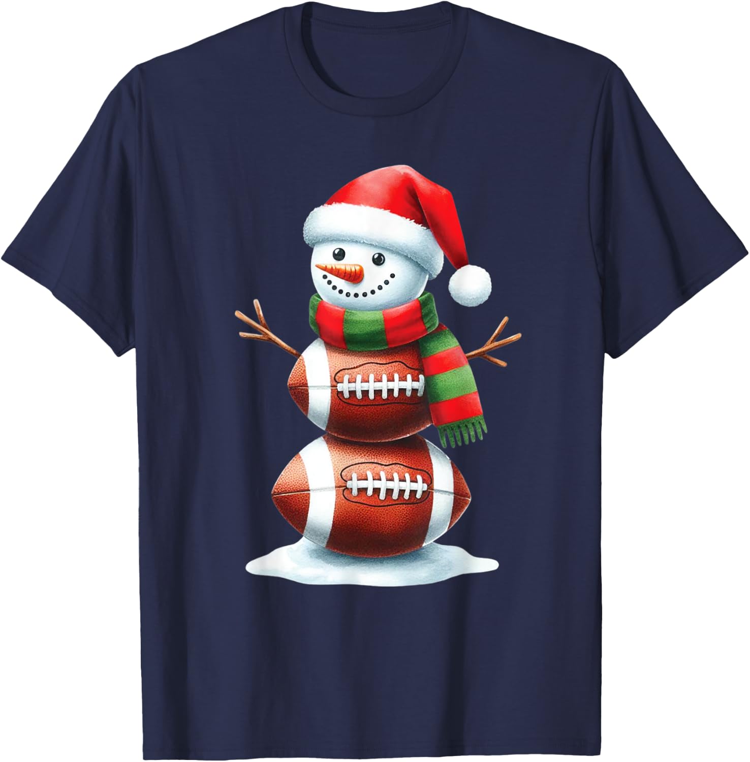 Christmas Football Women Men Kids Christmas Snowman Football T-Shirt - T-Shirt | Navy